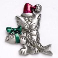 Christmas Cat and Fish Pin