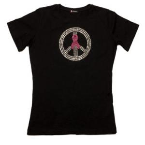 Peace-Ribbon.Rhinestone Crystal - T-Shirt. 