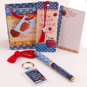 Time Spent Teaching is Never Lost Gift Set .  Includes 5 items.  Mini note Pad, Ink Pen, Bookmarker, Mini Gift Bag and magnet