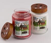 Apples and Spice scent (red candle), Fresh Apples scent (white candle) 6in.X4in.